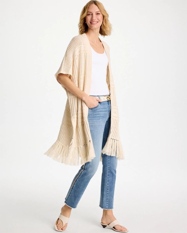 Long Knit Fringe Ruana - image 2